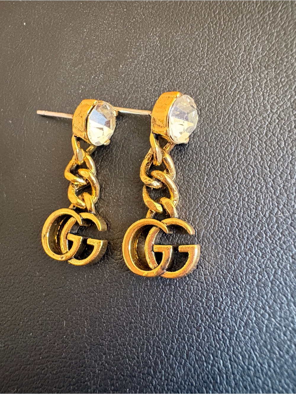 Gucci Gold Crystal Drop Double G Chain Earrings - Picture 2 of 3